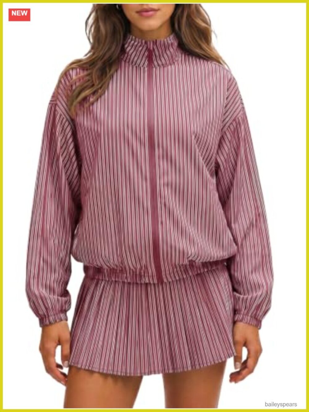 Women's Striped Zip-Up Jacket & Pleated Skirt Tracksuit Set